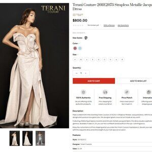 Terani Couture Embellished Metallic Strapless Sweetheart Neck Gown Size 12 NWT